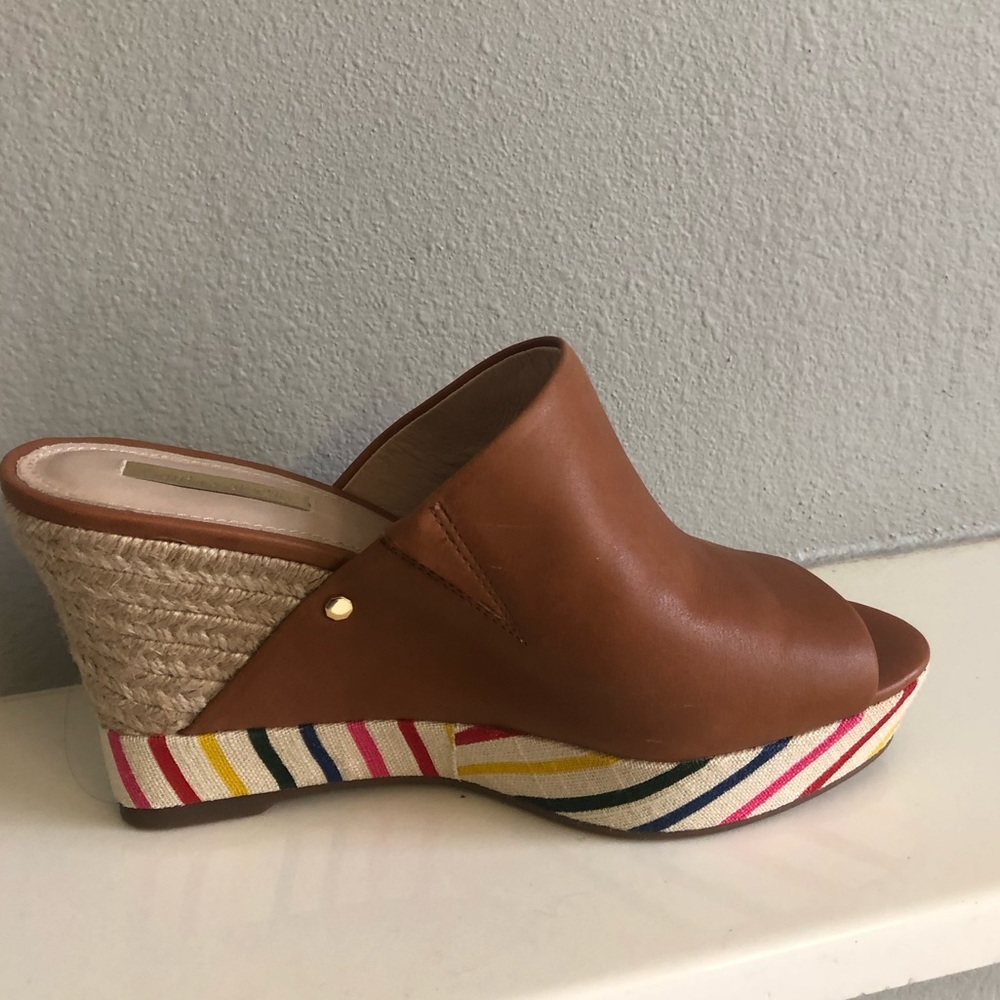 Hazelnut Rainbow Stripe Mule Wedge Sandal -Size 8.5